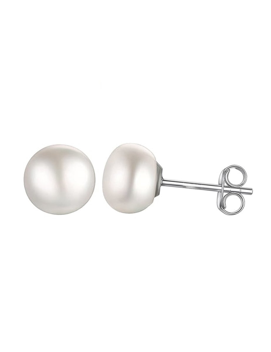 Ohrstecker Perlen weiss halbrund mit Silberbrisur (Naturprodukt Abweichungen möglich) - Shanti Enterprise AG
