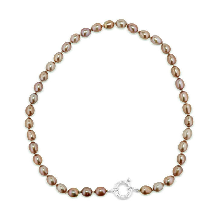 Perlen Kette bronze rosa poliert Oval ca.10x7 mm 43 cm lang geknüpft mit Federring Schloss 15 mm (Kopie) (Kopie) (Kopie) (Kopie) (Kopie) (Kopie) (Kopie) (Kopie) - Shanti Enterprise AG