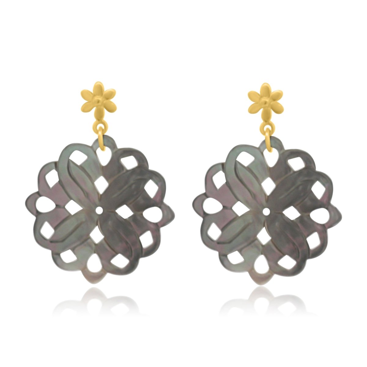 Perlmutt Blume 30 mm Ohrstecker braun schimmernd durchbrochen mit Blumen Brisur Silber 925 - Shanti Enterprise AG