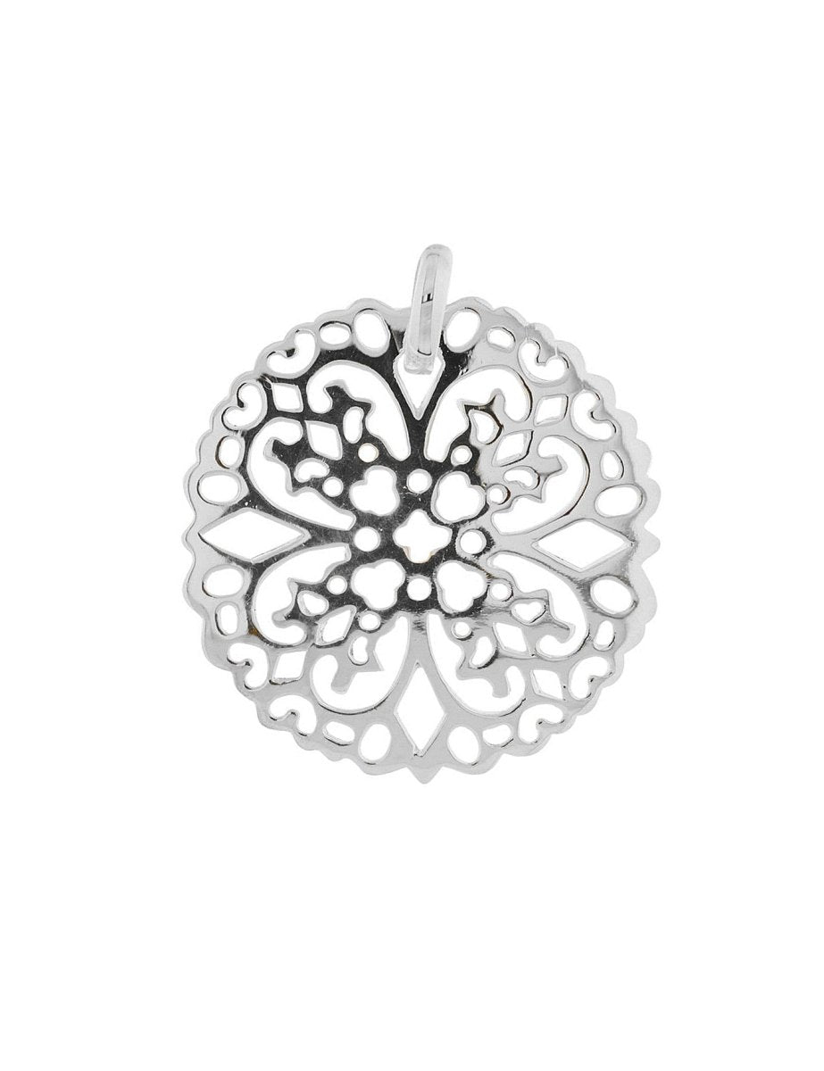 Silberanhänger Amulett, Blumenmuster durchbrochen, mit Öse 30 mm - Shanti Enterprise AG