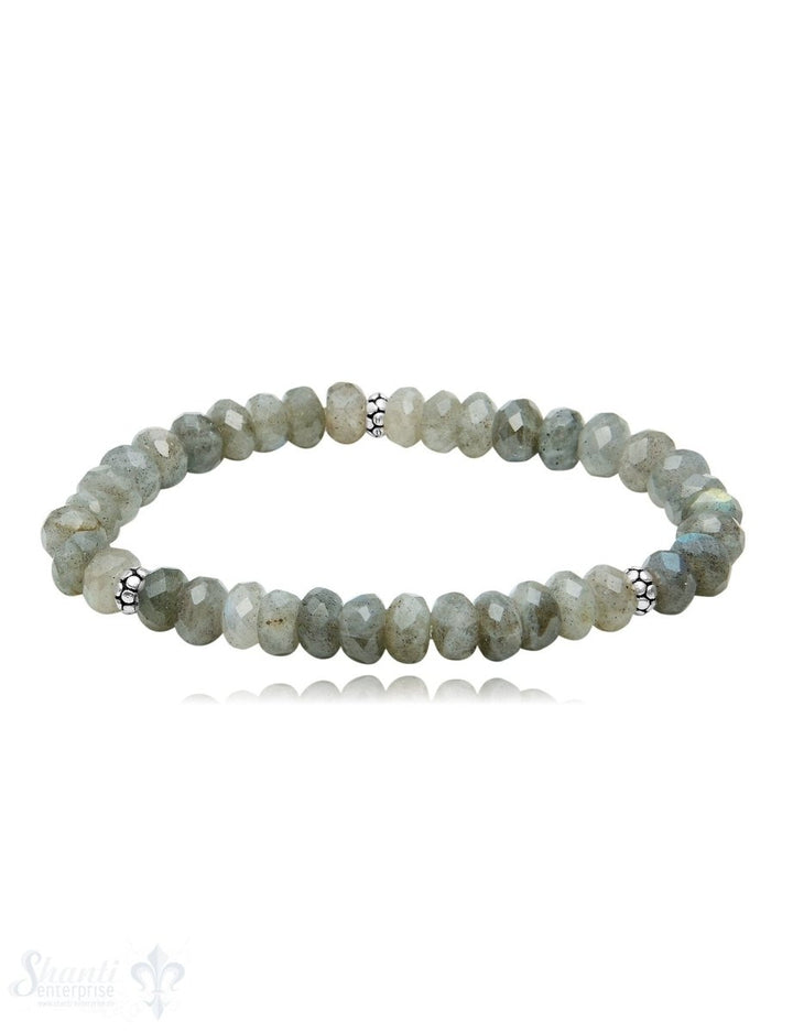 8 mm buttons Edelstein Armbänder mit 3 Silberteile facettiert auf Elastik 19 cm - Shanti Enterprise AG