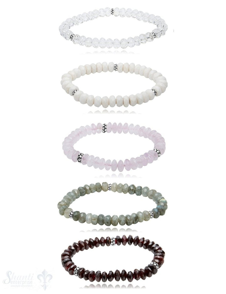 8 mm buttons Edelstein Armbänder mit 3 Silberteile facettiert auf Elastik 19 cm - Shanti Enterprise AG