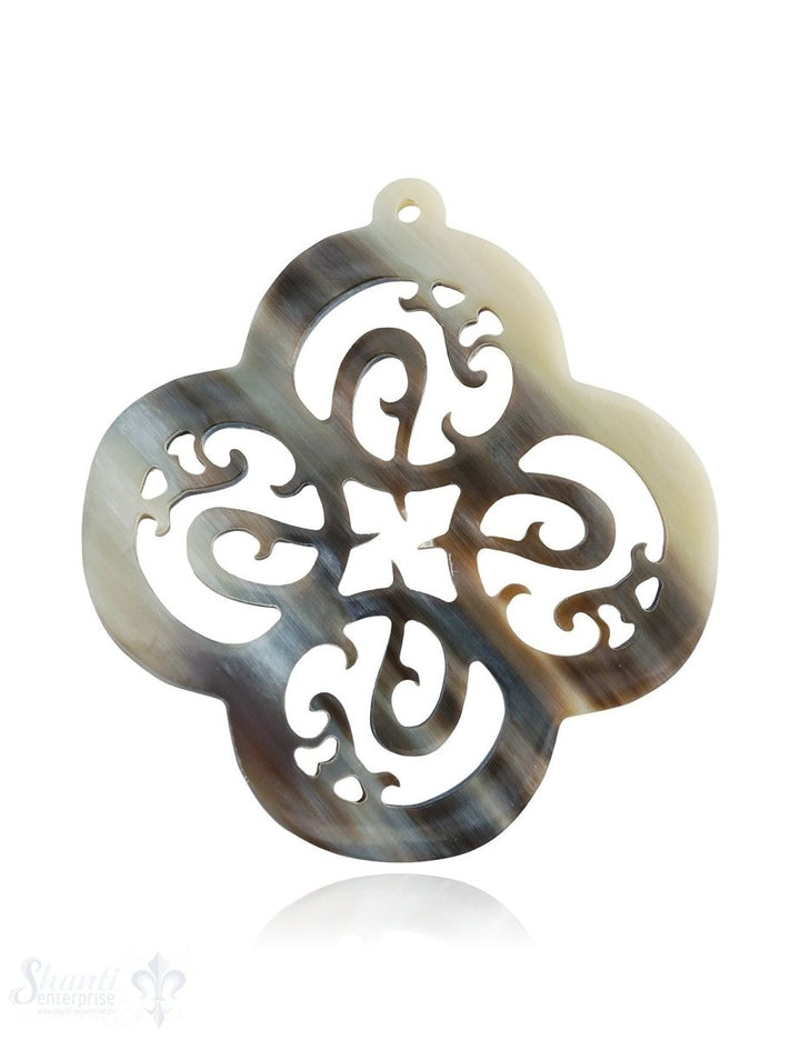 Anhänger Horn Mandala vierblättrig 65x65 mm durchbrochen, mit Loch Farbabweichungen sind möglich - Shanti Enterprise AG