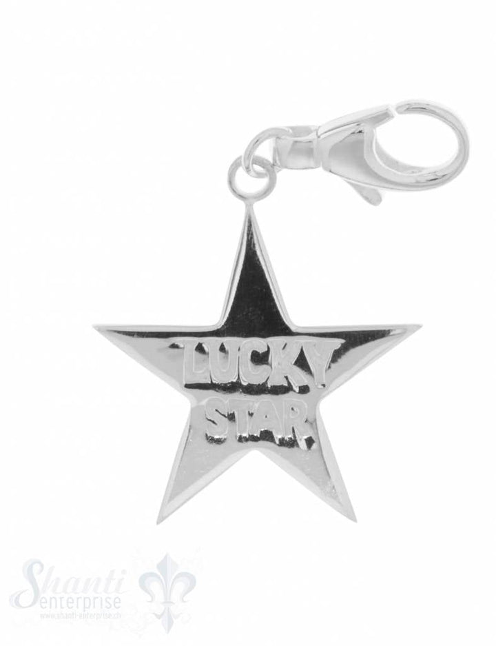 Anhänger Silber hell Stern "Lucky Star" 29 mm glat t mit Karabiner - Shanti Enterprise AG