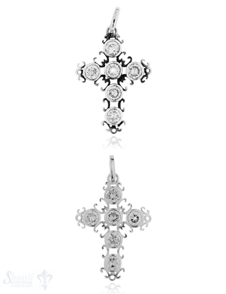 Anhänger Silber Kreuz mit 6 Zirkonia weiss 30x21 mm - Shanti Enterprise AG