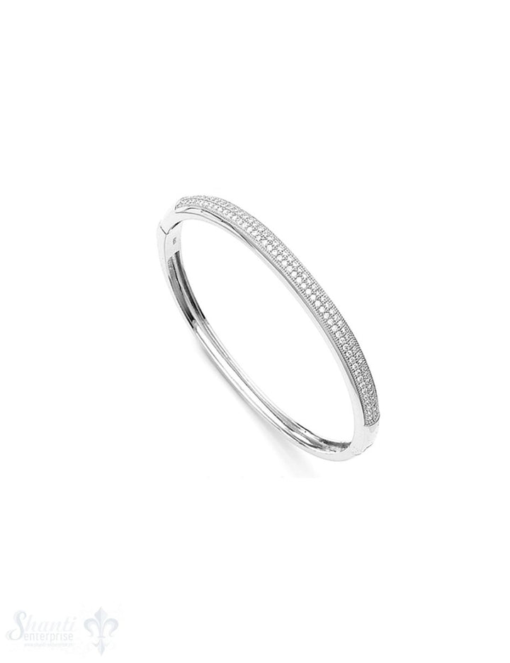 Armreif Silber rhodiniert oval 60 mm Zirkonia weiss eingesetzt an der Oberseite Klickverschluss - Shanti Enterprise AG