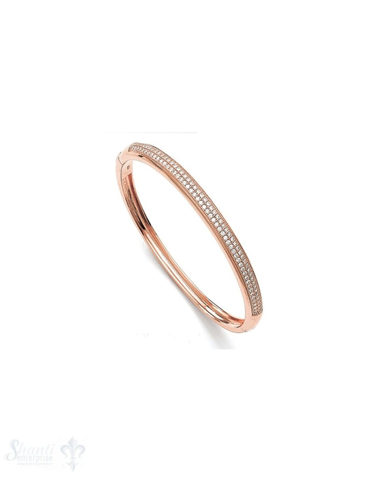 Armreif Silber rhodiniert oval 60 mm Zirkonia weiss eingesetzt an der Oberseite Klickverschluss - Shanti Enterprise AG