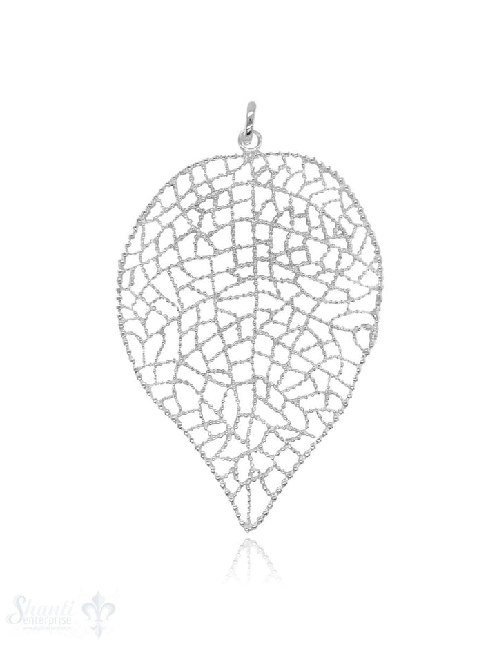 Blatt Anhänger 80x55 mm Silber hell filigran durchbrochen mit Öse - Shanti Enterprise AG