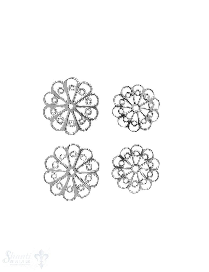 Blumen Amulett Silber hell durchbrochen filigran verziert ohne Öse 1 Pack = 3 Stück - Shanti Enterprise AG