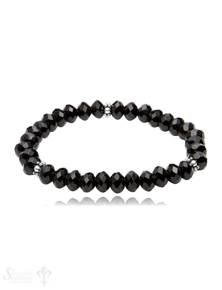 button 8 mm Edelstein Armband mit 3 Stk. Silberteile facettiert 19 cm auf Elastik - Shanti Enterprise AG