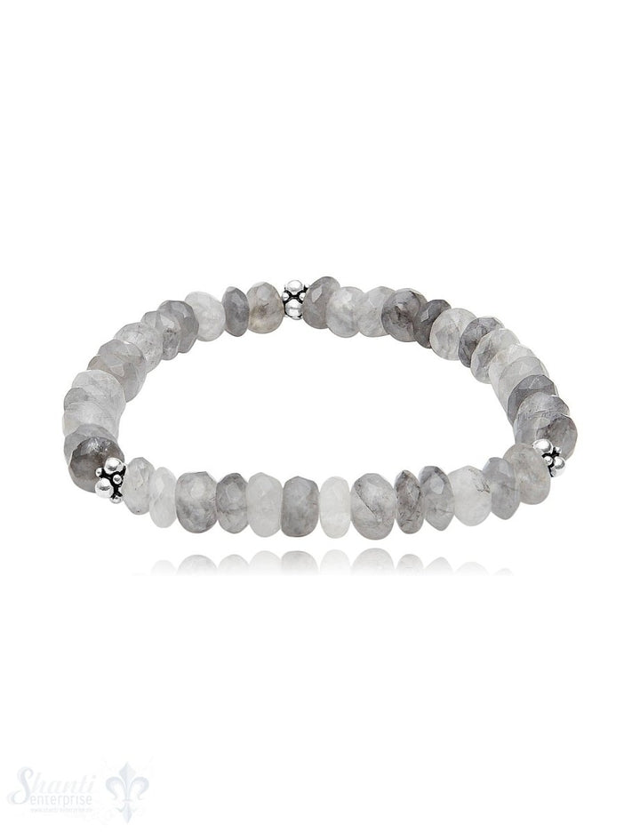 button 8 mm Edelstein Armband mit 3 Stk. Silberteile facettiert 19 cm auf Elastik - Shanti Enterprise AG