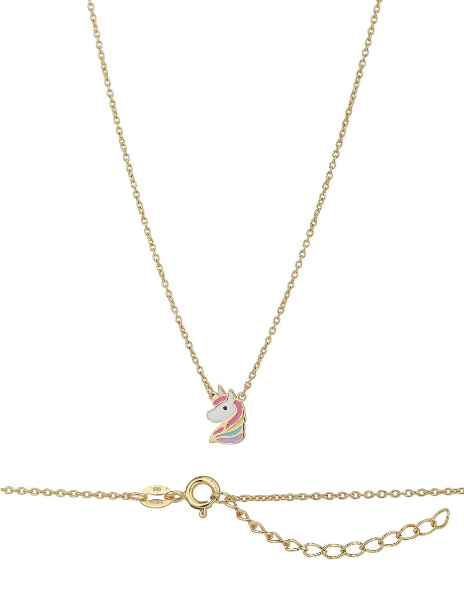 Einhorn Halskette Anker 34-38 cm Kinder Schmuck mit Emaille Regenbogen Farben Grösse verstellbar - Shanti Enterprise AG