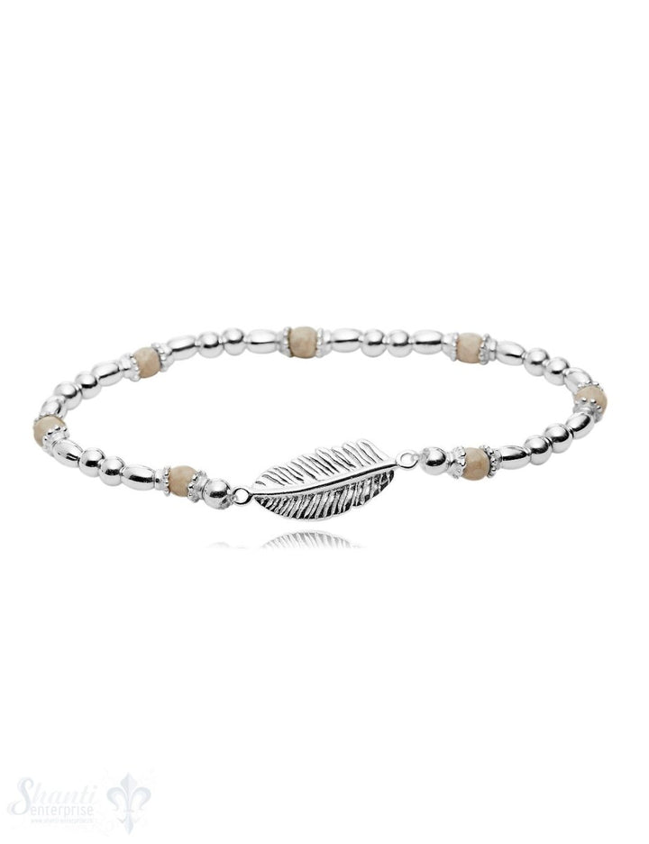 Feder mit Stein Armband Silber auf Elastik 4mm 18 cm - Shanti Enterprise AG