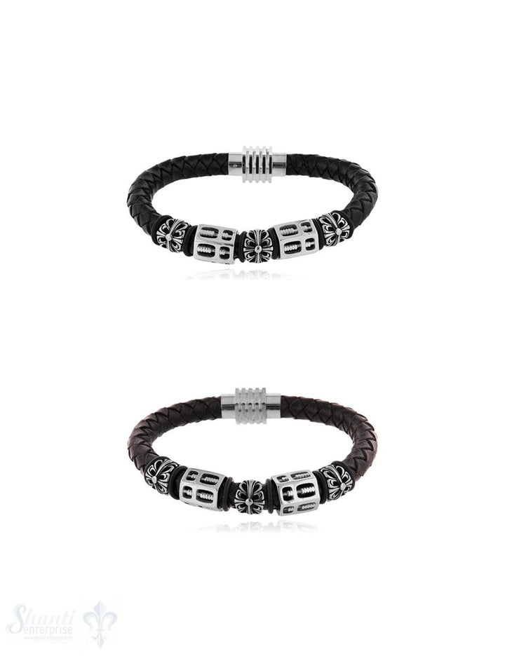Herren-Armschmuck Leder mit Stahlteilen verziert Magnetschloss 21 cm - Shanti Enterprise AG