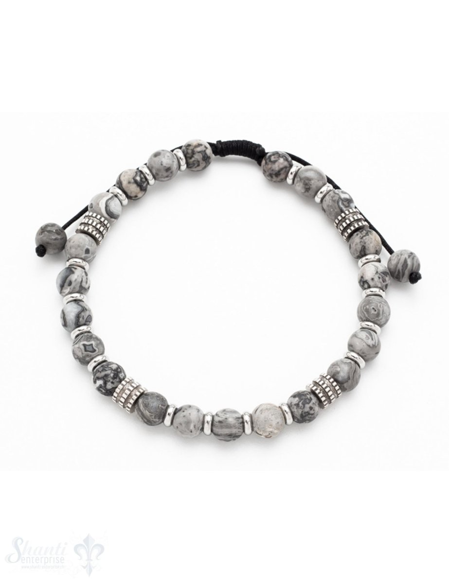 Herren-Armschmuck Shamballa mit Stahl 18/27cm Stahlelemente hell u. leicht geschwärzt Grössen verste - Shanti Enterprise AG