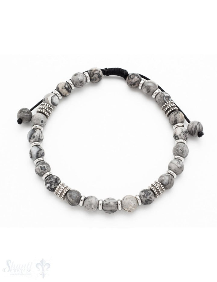 Herren-Armschmuck Shamballa mit Stahl 18/27cm Stahlelemente hell u. leicht geschwärzt Grössen verste - Shanti Enterprise AG