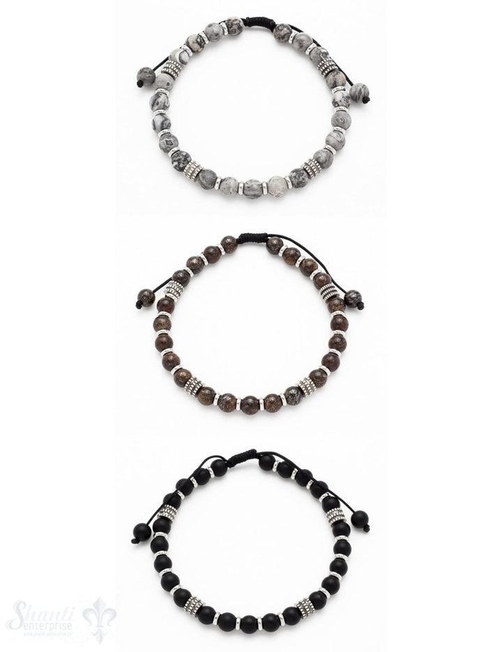 Herren-Armschmuck Shamballa mit Stahl 18/27cm Stahlelemente hell u. leicht geschwärzt Grössen verste - Shanti Enterprise AG