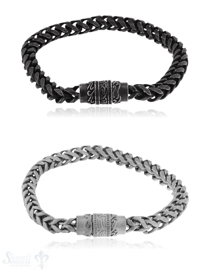 Herren Armschmuck Stahl Panzerarmkette eckig 21 cm mit Masgnetschloss verziert - Shanti Enterprise AG
