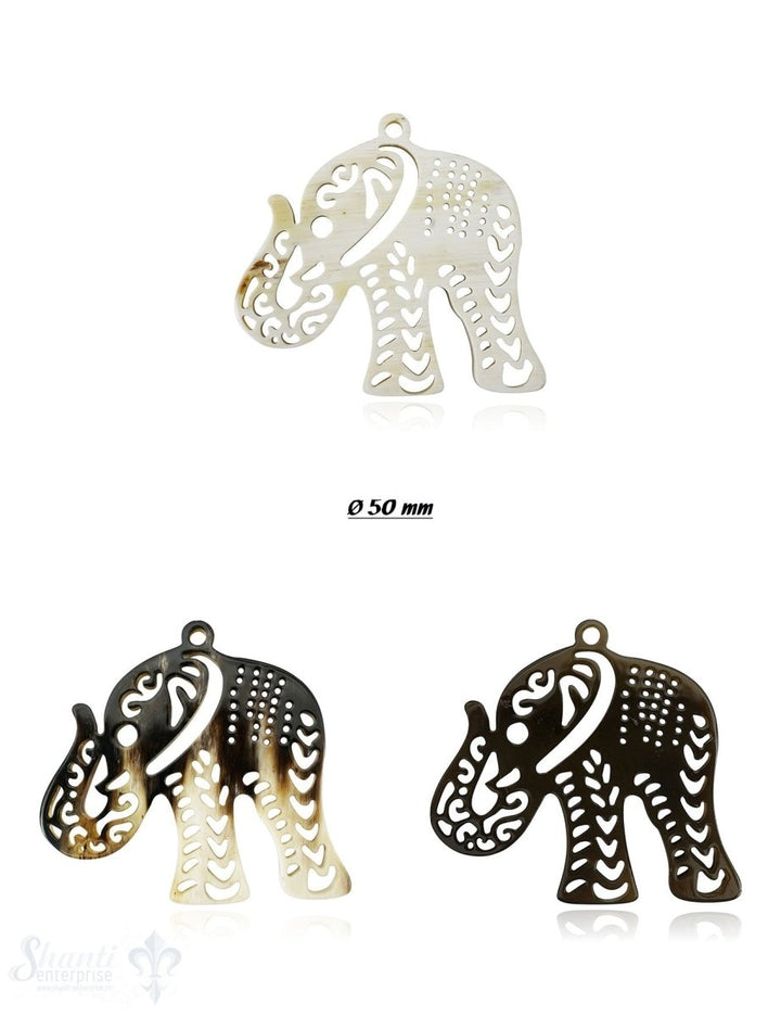 Horn Anhänger Amulett Elefant 50mm x 60 mm ,durchbrochen mit Loch Farbabweichungen sind möglich - Shanti Enterprise AG