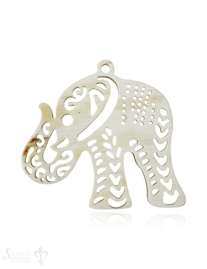 Horn Anhänger Amulett Elefant 50mm x 60 mm ,durchbrochen mit Loch Farbabweichungen sind möglich - Shanti Enterprise AG