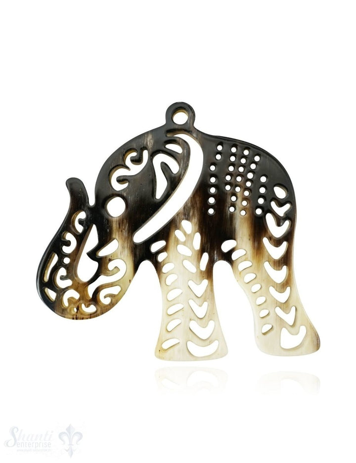 Horn Anhänger Amulett Elefant 50mm x 60 mm ,durchbrochen mit Loch Farbabweichungen sind möglich - Shanti Enterprise AG