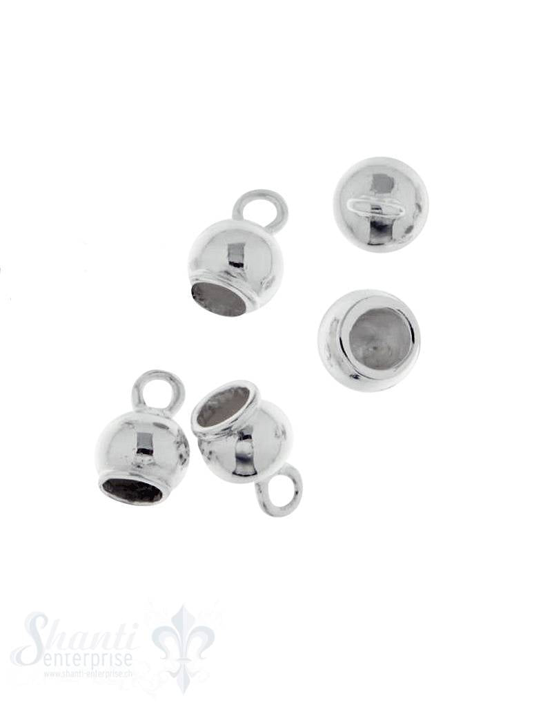 Lederkappe Silber rund poliert ID 3,8 mm mit fixer Öse Loch 2 mm 1Pack = 5 Stk. ca. 5 gr, - Shanti Enterprise AG