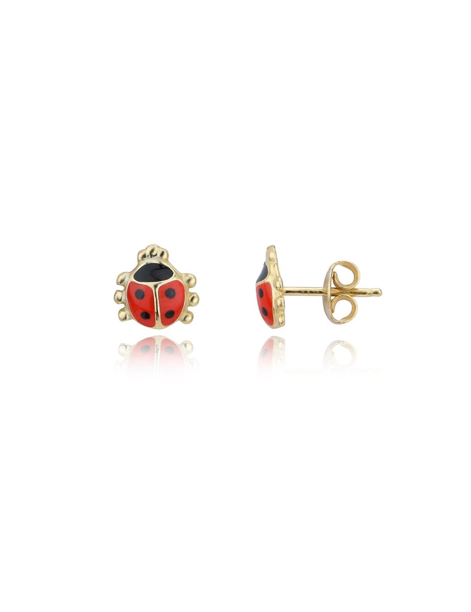 Marienkäfer Ohrstecker 8x8 mm Kinder mit Emaille rot/schwarz Silber 925 ec - Shanti Enterprise AG