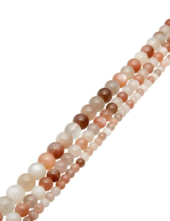 Mondstein Strang multicolor poliert Kugeln AA beige-peach-hellbraun-grau - Shanti Enterprise AG
