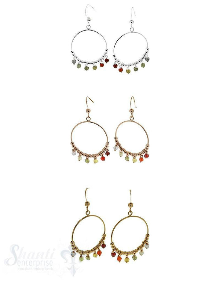 Ohrhänger Silber Creolen Zirkon multicolor mit Silberkügeli aufgereiht 25 mm mit Bügel - Shanti Enterprise AG