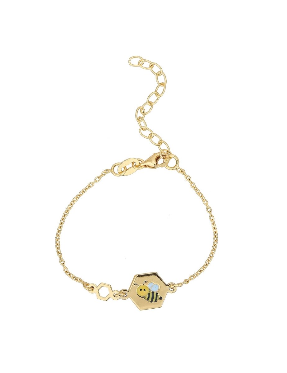 Plaquette eckig mit Biene Armkette Anker 12-16 cm Kinder Schmuck mit Emaille Biene gelb Grösse verstellbar - Shanti Enterprise AG