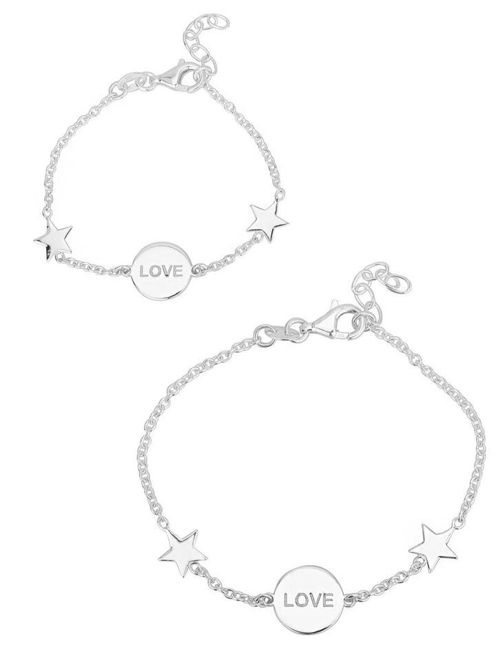 Plaquette Love mit 2 Sternen Ankerkette Grössenverstellbar mit Karabiner Silber 925 - Shanti Enterprise AG
