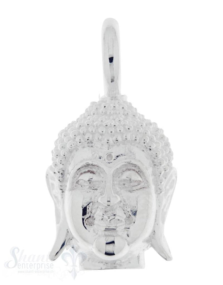 Silber-Anhänger:Buddhakopf mit Oese Weiss-Silber 13x25 mm - Shanti Enterprise AG