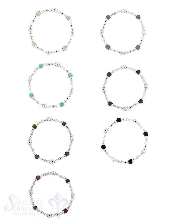 Silberarmkette: Diverse Teile mit 4 Steinen 6 mm 18 cm mit Gummifaden - Shanti Enterprise AG