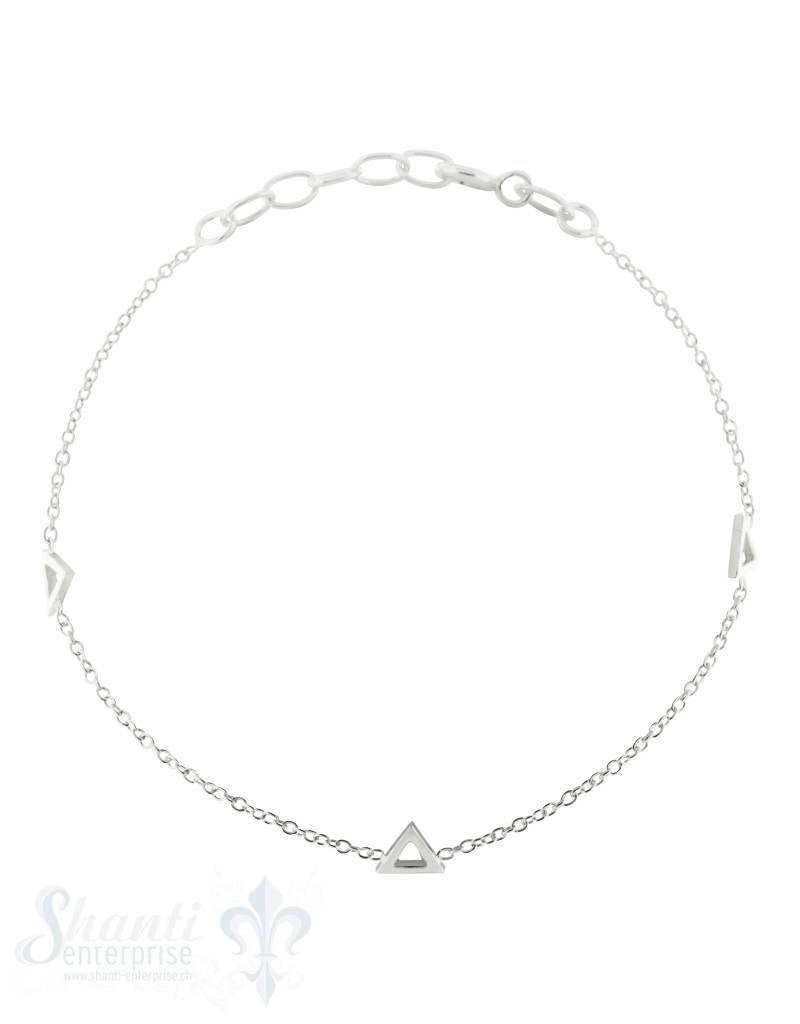 Silberarmkette mit 3 Dreiecken Karabiner, Länge 17/19 cm verstellbar - Shanti Enterprise AG