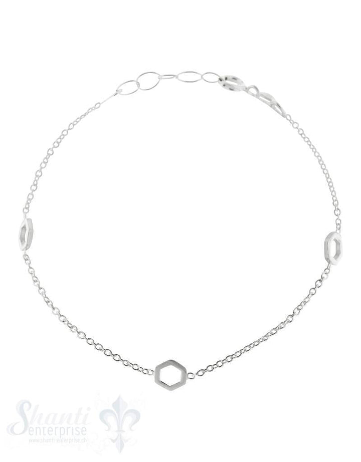 Silberarmkette mit 3 Sechsecken Karabiner, Länge 17/19 cm verstellbar - Shanti Enterprise AG