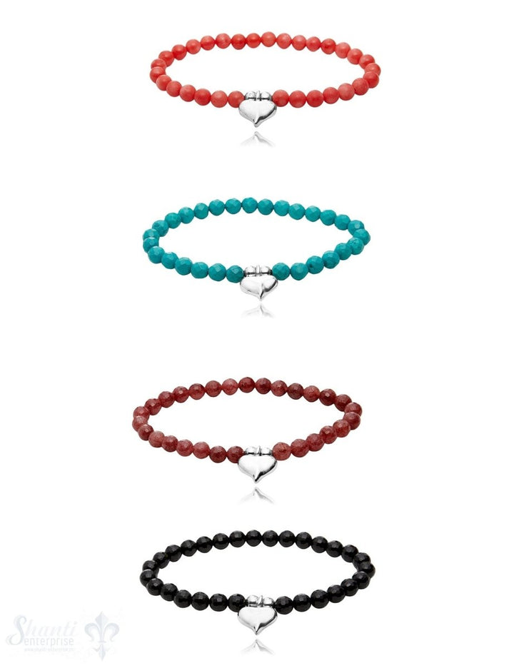 Silberherz mit Edelsteine Armband 6 mm - Shanti Enterprise AG