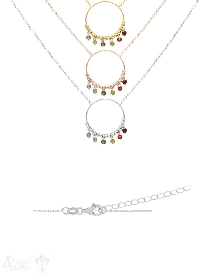 Silberkette Anker mit 45 cm Zirkon Anhänger multi- multicolor in kreis mit Karabiner - Shanti Enterprise AG