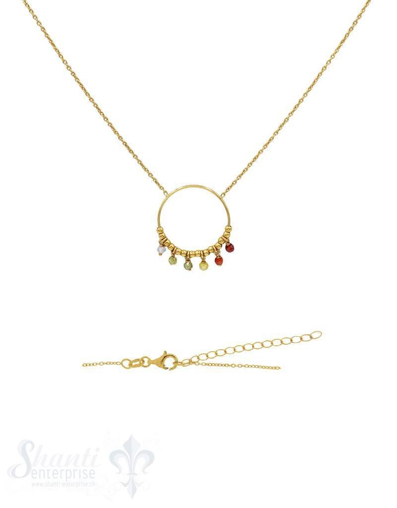 Silberkette Anker mit 45 cm Zirkon Anhänger multi- multicolor in kreis mit Karabiner - Shanti Enterprise AG