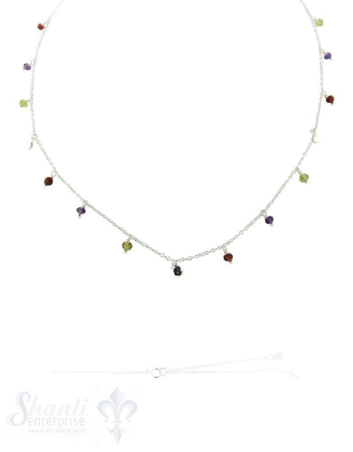 Silberkette Anker multicolor Zirkon-Anhängerli 40+45 cm Grössen verstellbar Federringschloss - Shanti Enterprise AG