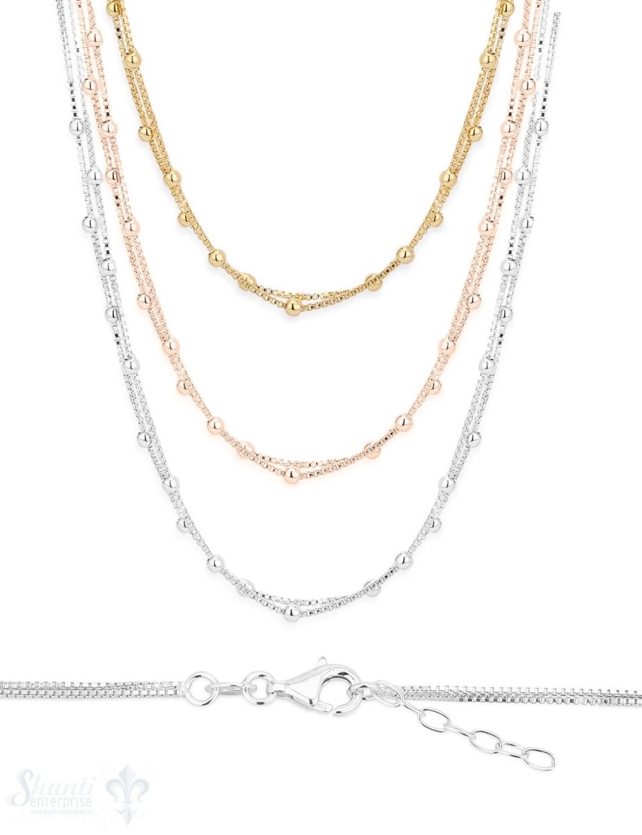 Silberkette Choker venezian 1 mm 2-reihig mit Kugeli Grössen verstellbar Karabiner - Shanti Enterprise AG