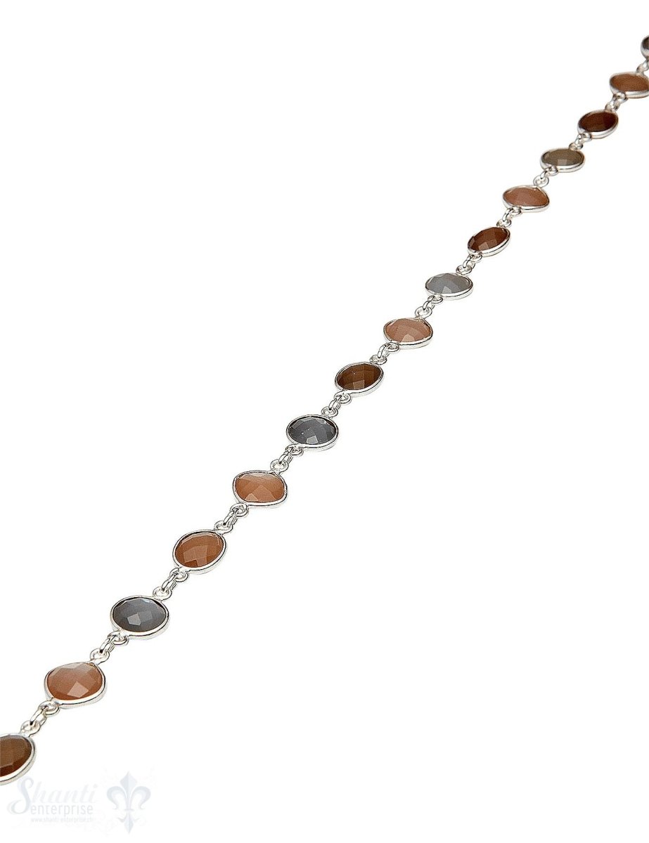 Silberkette mit Mondstein multicolor facettiert ov al, rund und eckig gefasst 9x9 mm Abschnittlänge wird angepasst per cm - Shanti Enterprise AG