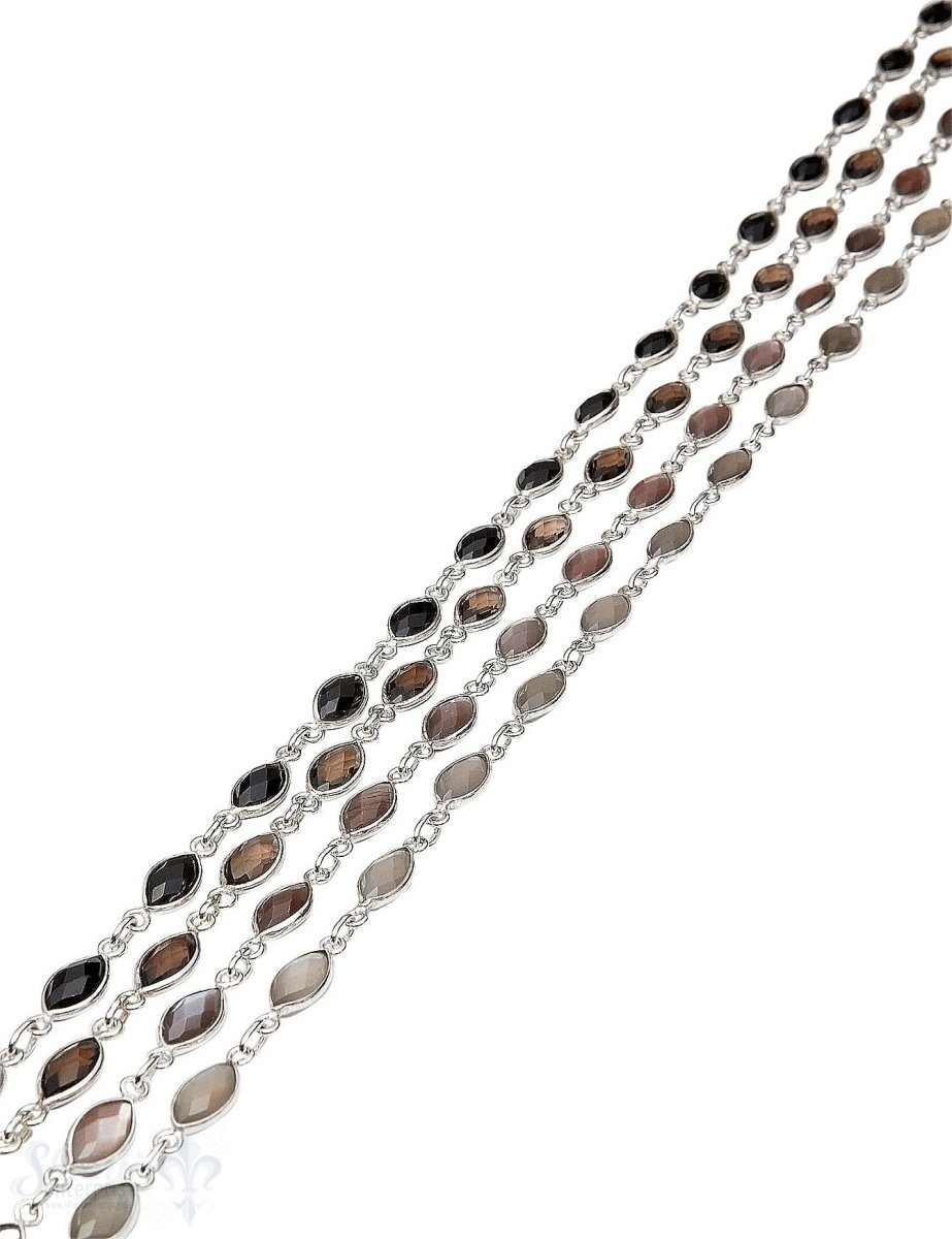 Silberkette mit Stein facett 11x7 mm Navette gefasst Abschnittlänge wird angepasst Preis per cm - Shanti Enterprise AG