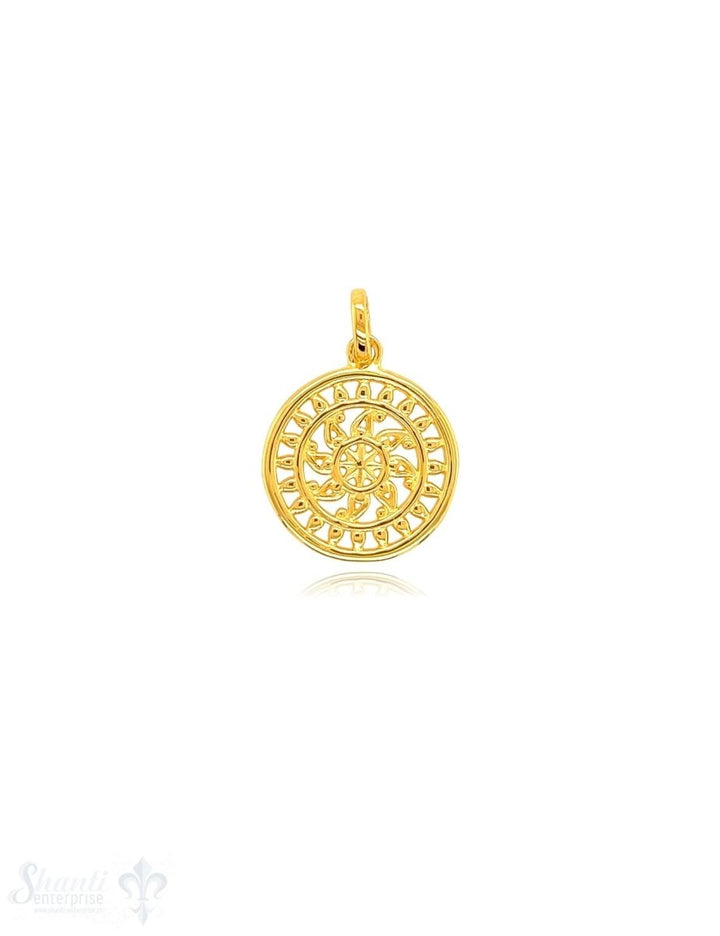 Sonnen Amulett 18 mm Silber durchbrochen mit indischem Glücksrad verziert mit Öse - Shanti Enterprise AG