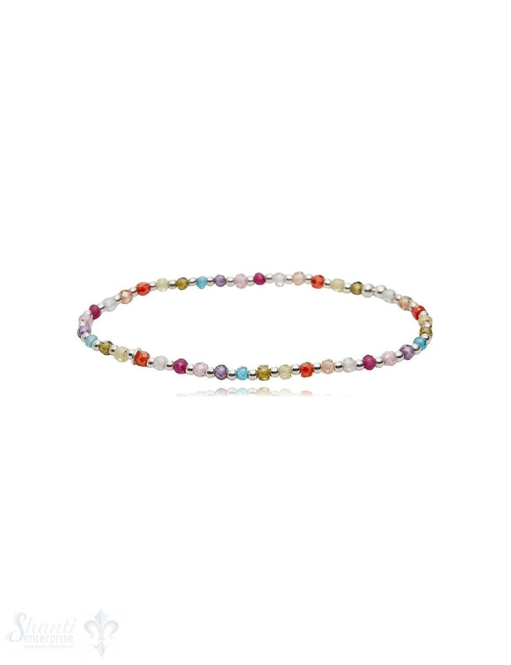 Zirkon multicolor Armband mit Silber auf Elast 3 mm breit Zikron gefärbt - Shanti Enterprise AG
