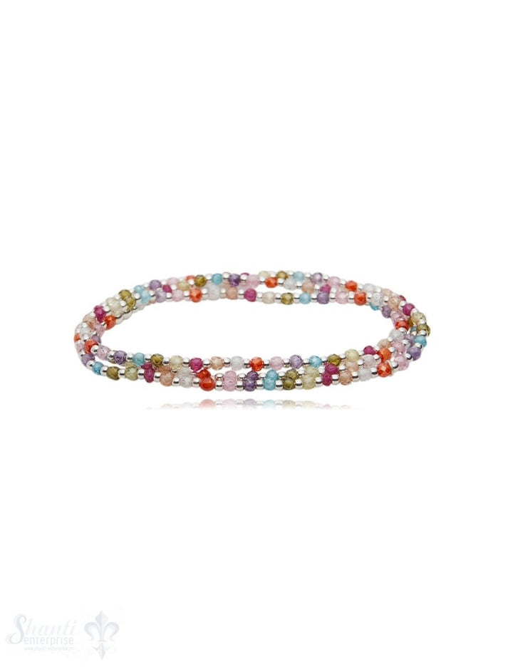 Zirkon multicolor Armband mit Silber auf Elast 3 mm breit Zikron gefärbt - Shanti Enterprise AG