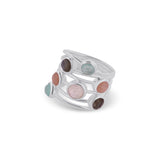 Fächer Fingerring mit 7 facettierten Steinen multicolor