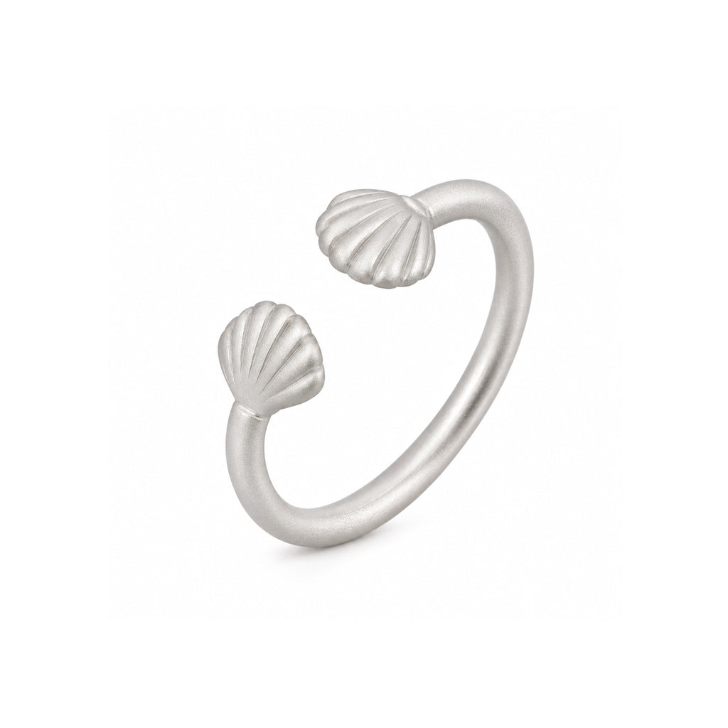 Ring fein mit 2 Muscheln matt oben offen Silber 925