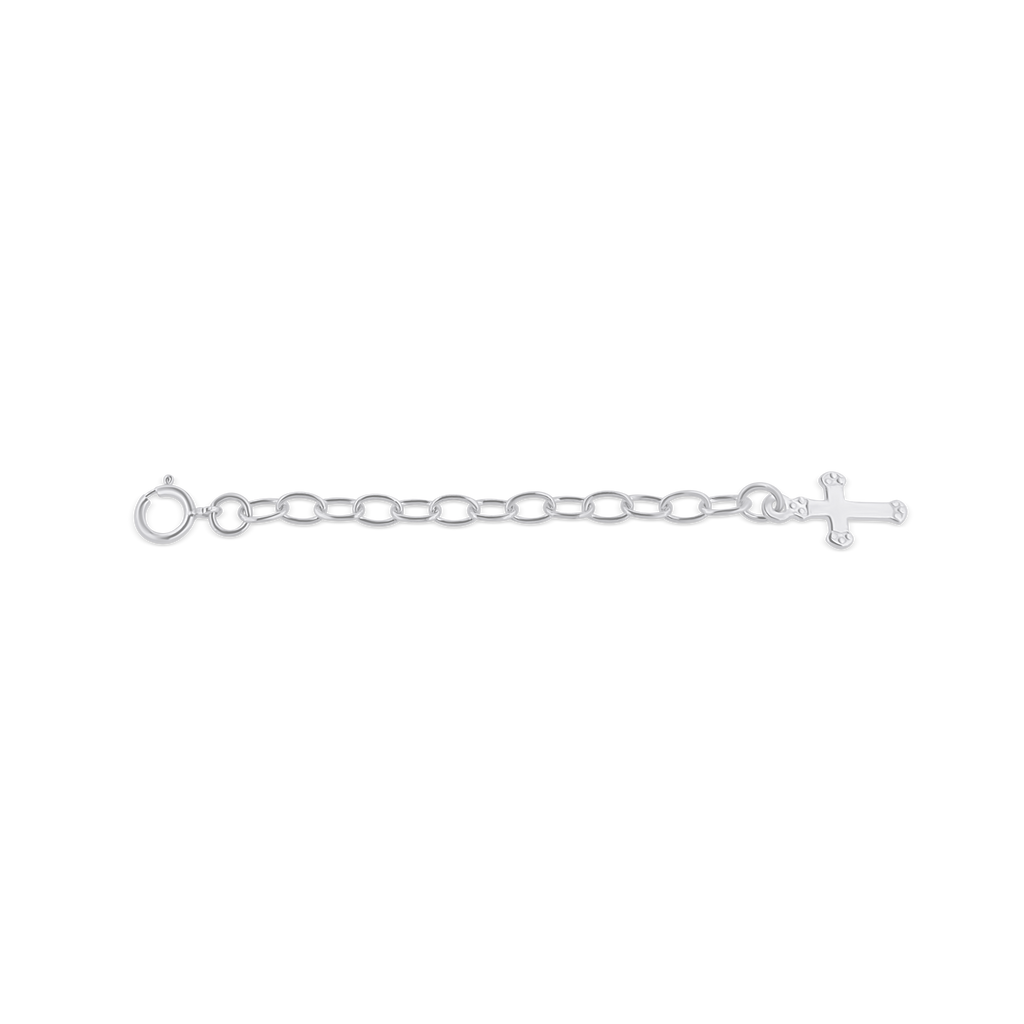 Kettenverlängerung Silber Panzer 4,5x3 mm mit Kreuz am Ende Länge 6 cm mit Federring Verschluss