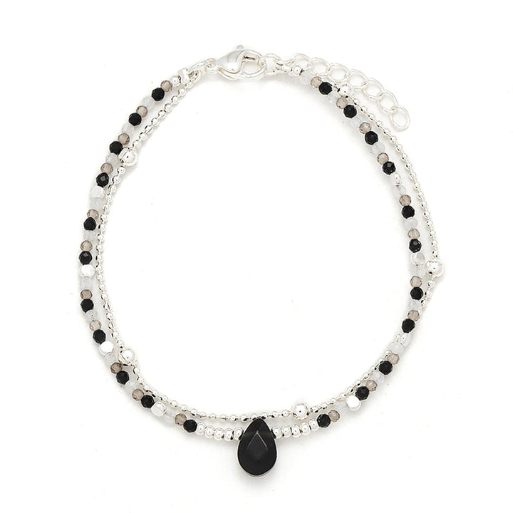 2 - reihiges Armband mit echten Natursteinen 2 mm verstellbar 17 - 20 cm Edelstahl hochwertig veredelt - Shanti Enterprise AG