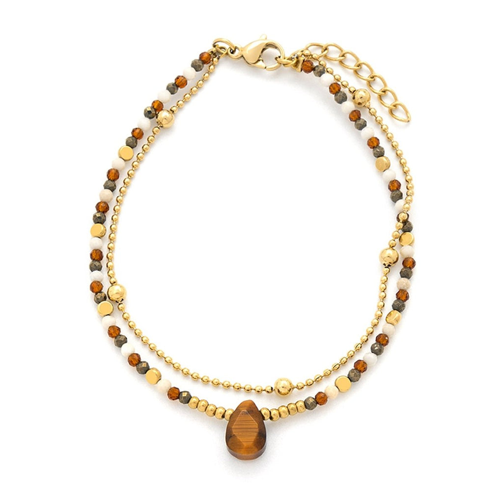 2 - reihiges Armband mit echten Natursteinen 2 mm verstellbar 17 - 20 cm Edelstahl hochwertig veredelt - Shanti Enterprise AG